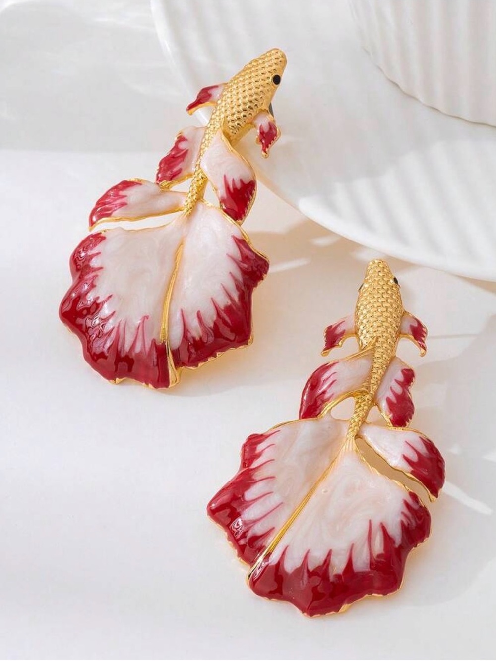 Red fish  Drop Earrings - Picture 2 of 6